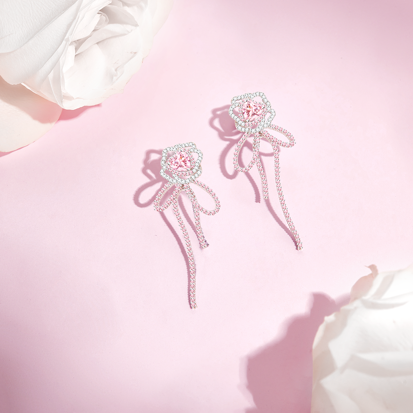 FANCI ME "Rose Amour" Sterling Silver Satin Bow Earrings Show