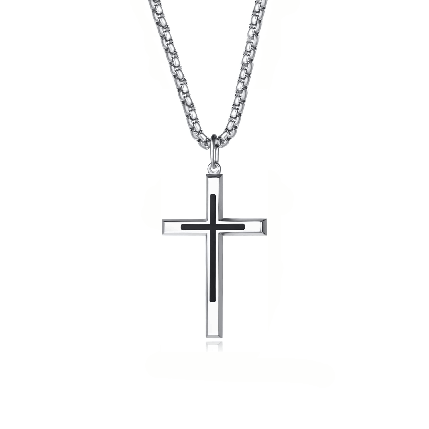 FANCIME Mens Black Highlight Cross 925 Silver Necklace Main
