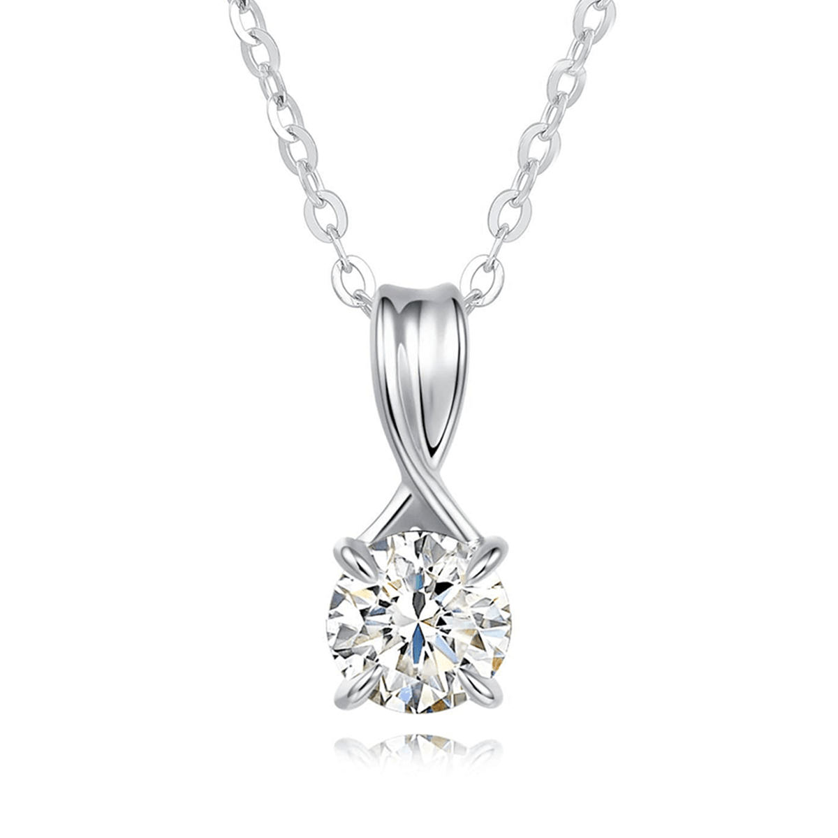 FANCIME Moissanite Infinity Ribbon Solitaire 14K White Gold Necklace Main