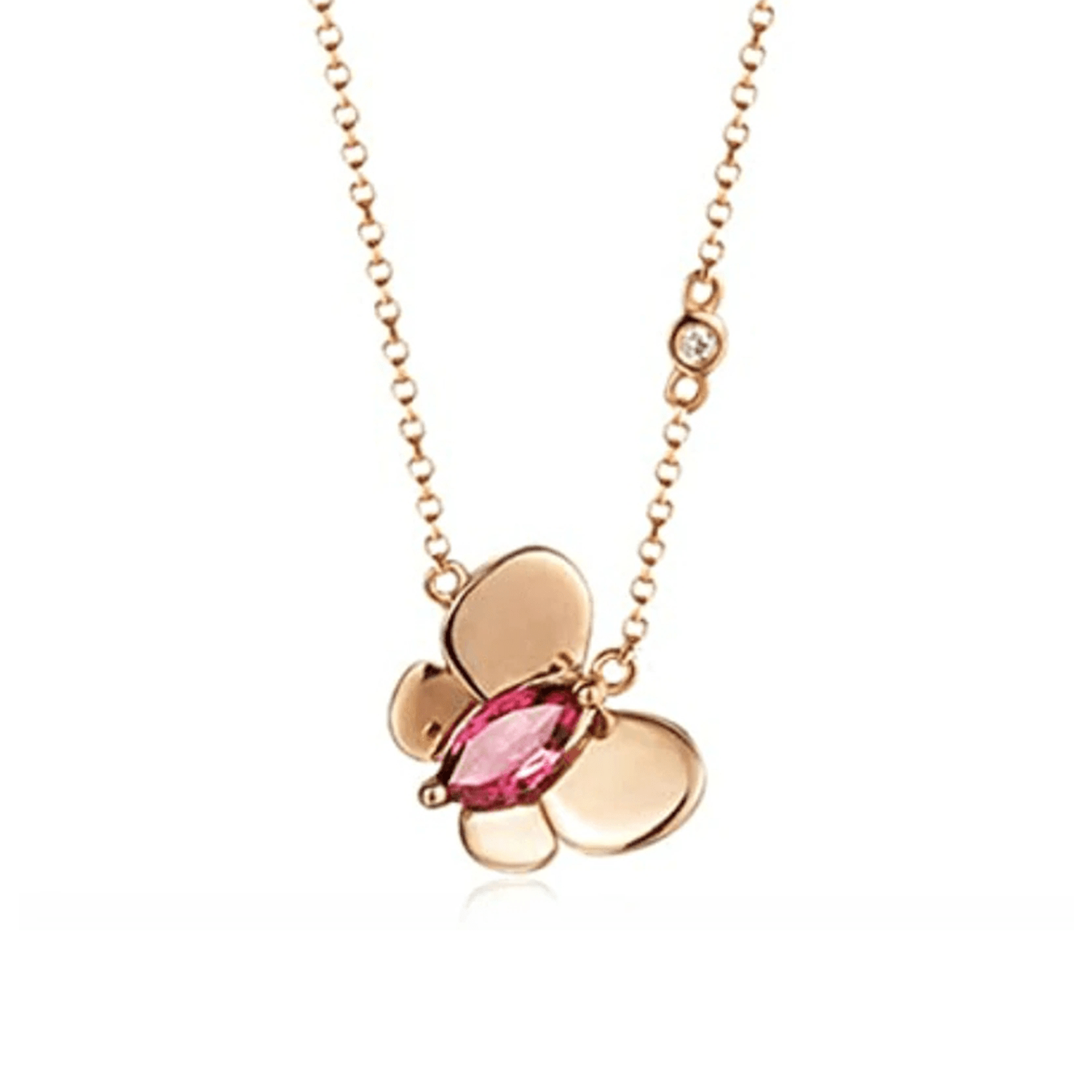 FANCIME "Rosy Rosie" Pink Tourmaline Butterfly 14K Rose Gold Necklace Main