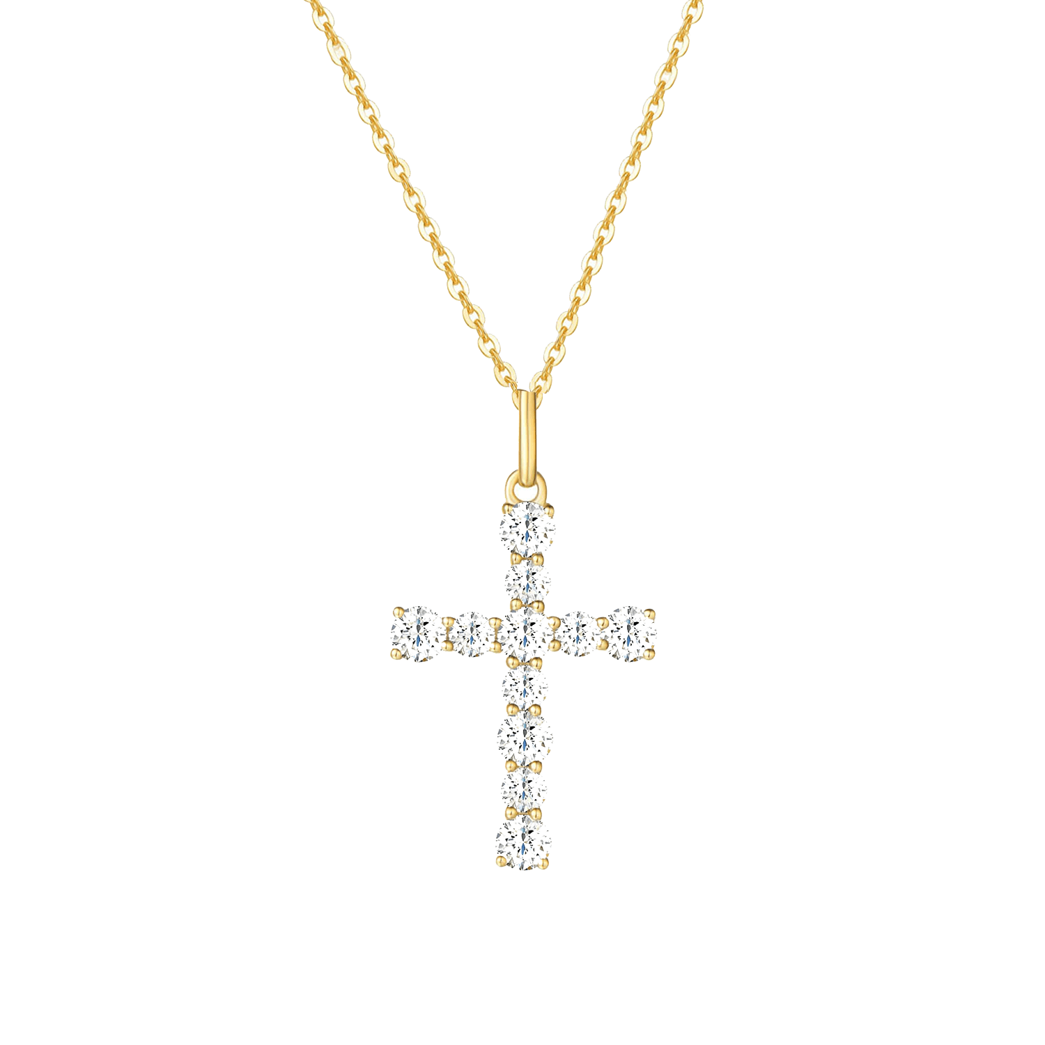 FANCIME White Sapphire Cross 14K Yellow Gold Necklace Main