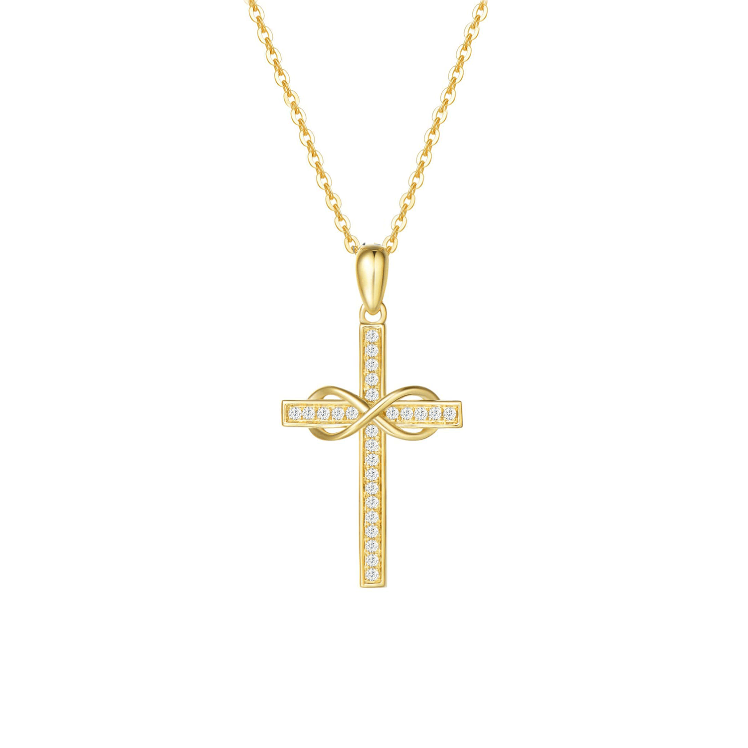 FANCIME Diamond Infinity Cross 9K Yellow Gold Necklace Main