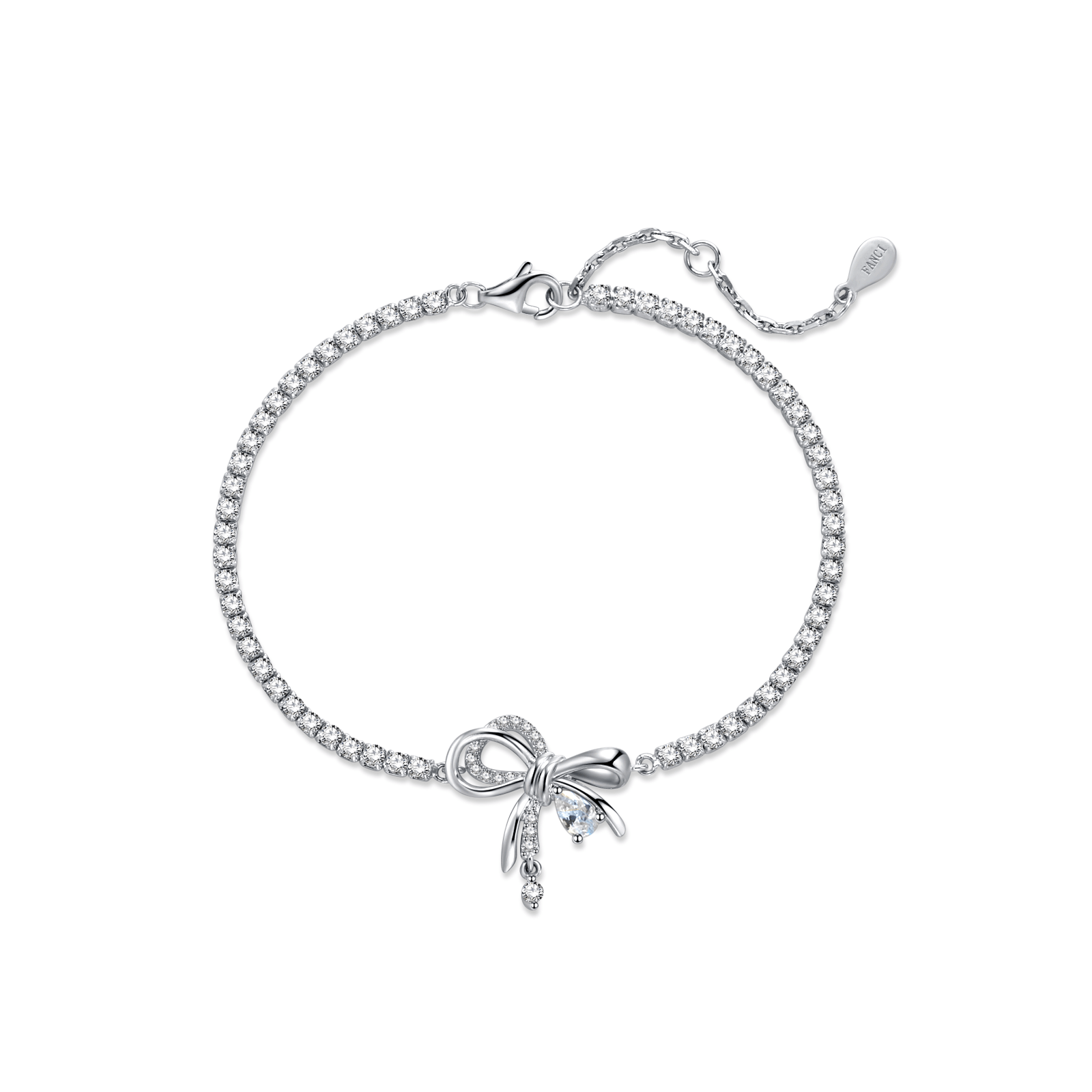 FANCIME “My Fairy Lady” Sterling Silver Sweet Bow White Stone Tennis Bracelet