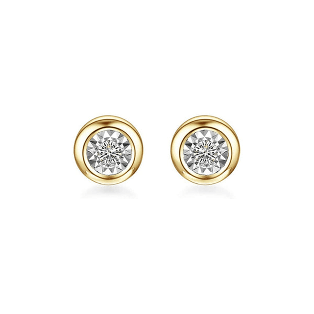 FANCIME "Gleam" Bezel-Set Diamond 14k Yellow Gold Stud Earrings Main
