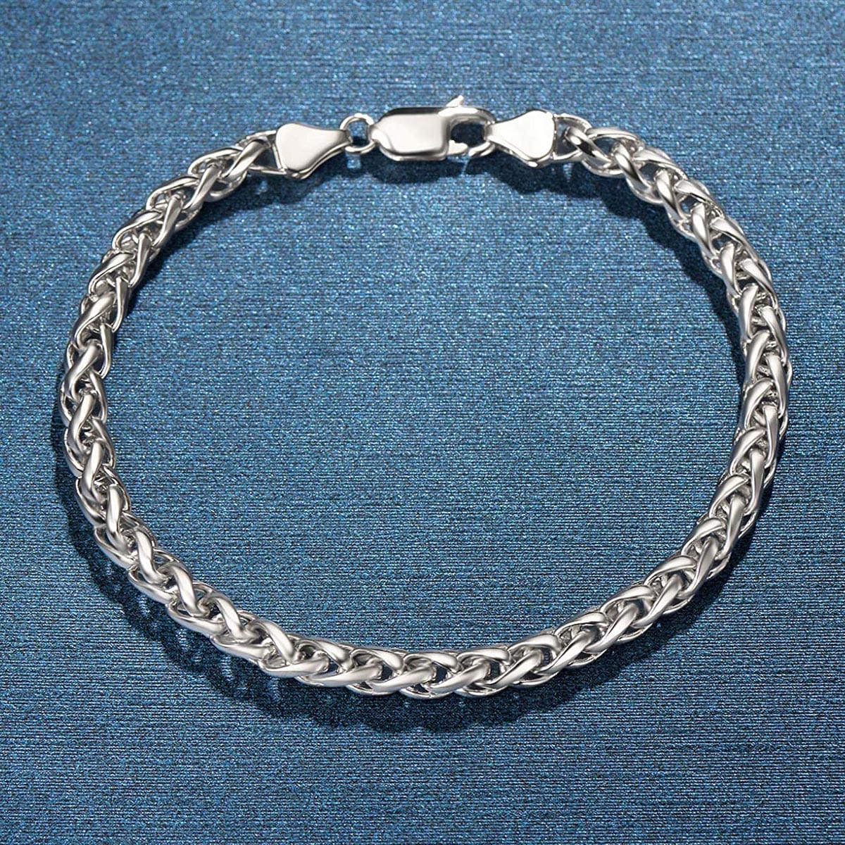 FANCIME Men's Thick Wheat Link Sterling Silver Bracelet Show