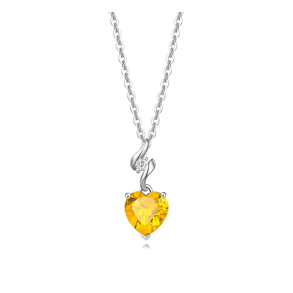FANCIME Citrine November Gemstone Heart Sterling Silver Necklace Main