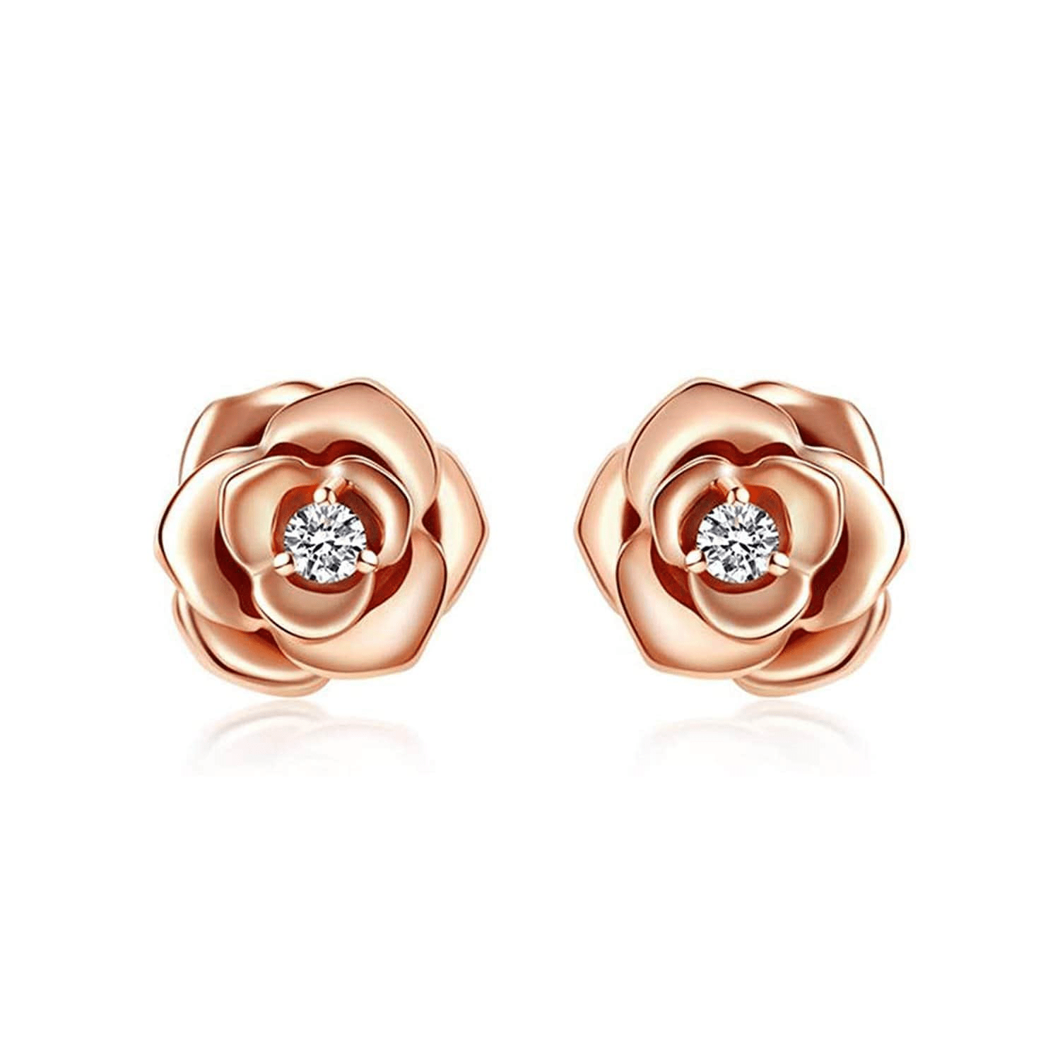 14K Rose Gold Diamond Flower Stud Earring Rose Gold