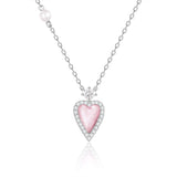 FANCIME "Pink Moment" Pink Heart Sterling Silver Necklace With White Pearl and CZ Stones