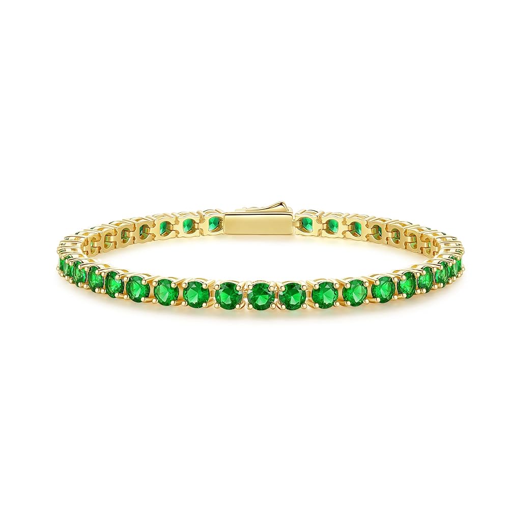 "Royal Fortune" Green Emerald Tennis Sterling Silver Bracelet