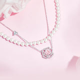 FANCIME "Rose Amour" Sterling Silver Pearl Double Layer Necklace
