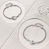 "Roman Time" Interlocking Circle Couples Sterling Silver Wheat Chain Bracelets