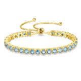 "Eternal Elegance" March Birthstone Aquamarine Sterling Silver Tennis Bracelet Classic Bolo Chain