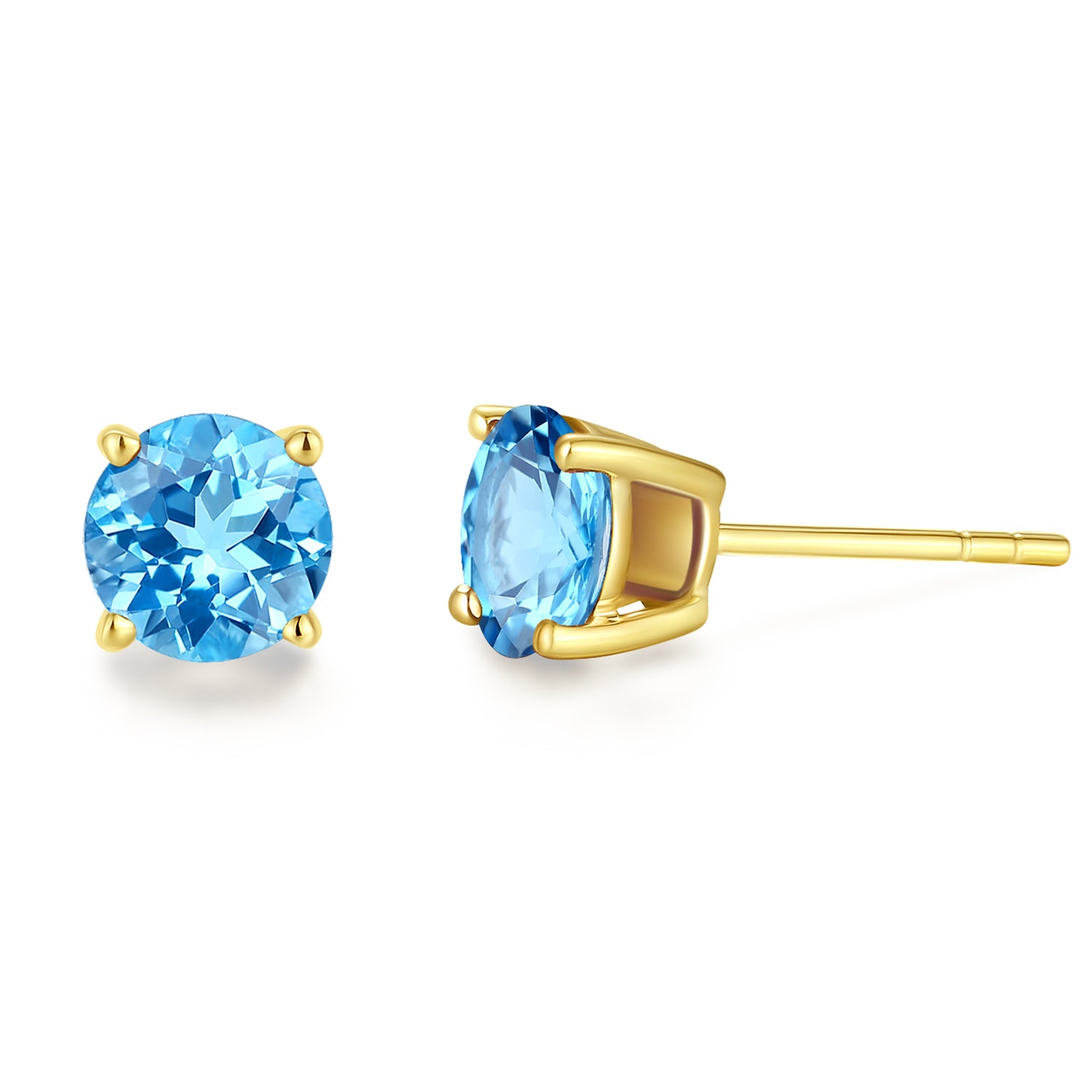 FANCIME Round Shape 14k Solid Yellow Gold Gemstone Stud Earrings