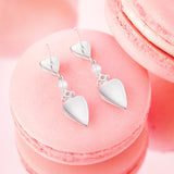 FANCIME "Pink Moment" Pink Heart Long Drop Sterling Silver Earrings With White Pearl and CZ Stones