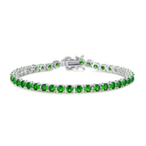 "Royal Fortune" Green Emerald Tennis Sterling Silver Bracelet