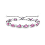 "Glamour Teardrop" October Birthstone Pink Tourmaline Sterling Silver Tennis Bracelet Classic Bolo Chain
