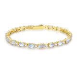 "Glamour Radiance" June Birthstone Fancy Cut Tennis Moonstone Sterling Silver Bracelet