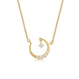 "Lunar Dream" 18K Yellow Gold Celestial Moon Necklace With Diamond 0.076CTTW