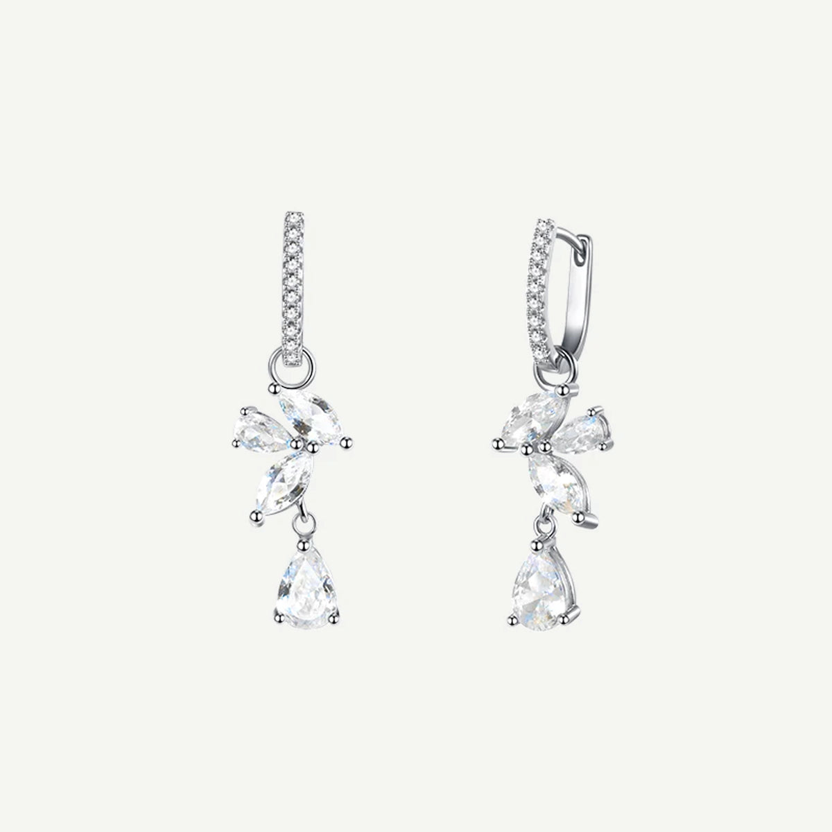 "Wisteria Flower Cluster” Sterling Floral Hoops Drop Earrings