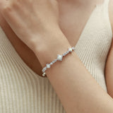 FANCIME "Square Sparkle" October Birthstone Opal Sterling Silver Tennis Bracelets