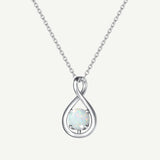 "Infinite Embrace" October Birthstone Opal Infinity Symbol Sterling Silver Pendant Necklace