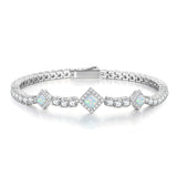 FANCIME "Square Sparkle" October Birthstone Opal Sterling Silver Tennis Bracelets