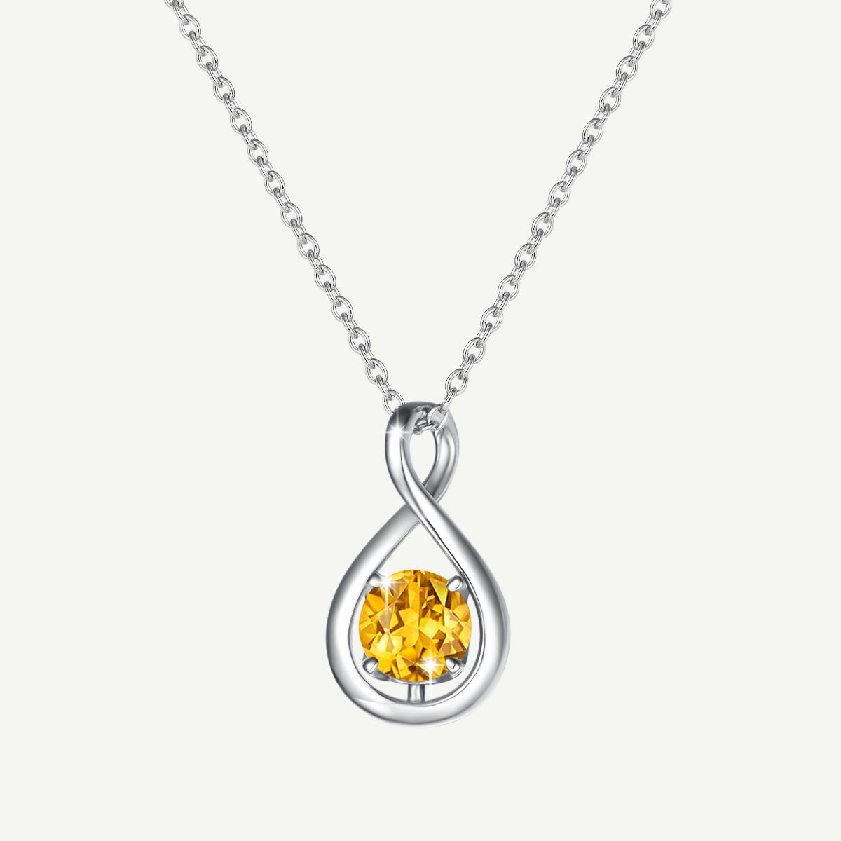 "Infinite Embrace" November Birthstone Citrine Infinity Symbol Sterling Silver Pendant Necklace