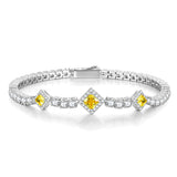 FANCIME "Square Sparkle" November Birthstone Citrine Sterling Silver Tennis Bracelets