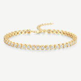 FANCIME "Orbit" Classic Sterling Silver Bezel Set Tennis Bracelet Adjustable Chain