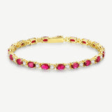 "Glamour Radiance" July Birthstone Fancy Cut Tennis Ruby Sterling Silver Bracelet
