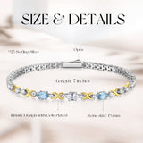 FANCIME "Eternal Duo" March Birthstone Aquamarine Sterling Silver Tennis Bracelets