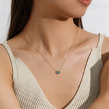 FANCIME Blue Topaz Heart Birthstone 14K Solid Yellow Gold Necklace