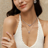 FANCIME "Ms Charming" Halo Heart Tennis Sterling Silver Necklace