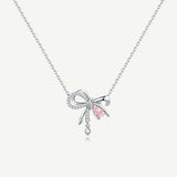FANCIME "Satin Bow" Bow Pink CZ Sterling Silver Necklace