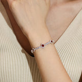 FANCIME "Square Sparkle" January Birthstone Garnet Sterling Silver Tennis Bracelets