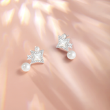 "Starlit Melody" Sterling Silver Pearl Drop Earrings