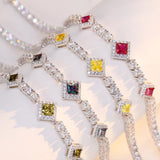 FANCIME "Square Sparkle" June Birthstone Sterling Silver Tennis Bracelets