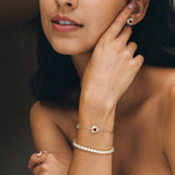 Trinity Textured Silver Bracelet in Created Ruby