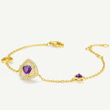 Trinity Textured Silver Bracelet in Created Amethyst