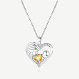 Mother and Child Love Heart Necklace in Sterling Silver with Citrine