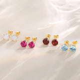 FANCIME Round Shape 14k Solid Yellow Gold Gemstone Stud Earrings