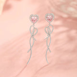 FANCIME "Sugar Talk" Pink Heart Long Drop Sterling Silver Earrings