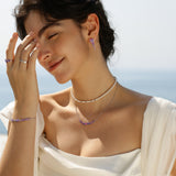 “Wisteria Whisper” Flower Bar Amethyst Silver Earrings