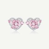 Pink Guardian Heart Silver Earrings