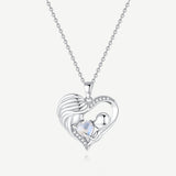 Mother and Child Love Heart Necklace in Sterling Silver with Moonstone