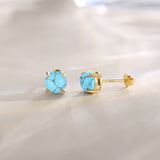 FANCIME Round Shape 14k Solid Yellow Gold Gemstone Stud Earrings