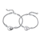 FANCIME "Roman Time" Interlocking Circle Couples Sterling Silver Wheat Chain Bracelets