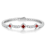 FANCIME "Square Sparkle" January Birthstone Garnet Sterling Silver Tennis Bracelets