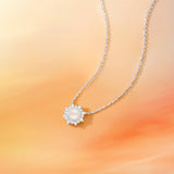 "Silk White" Brilliant Sun Flower Sterling Silver Necklace