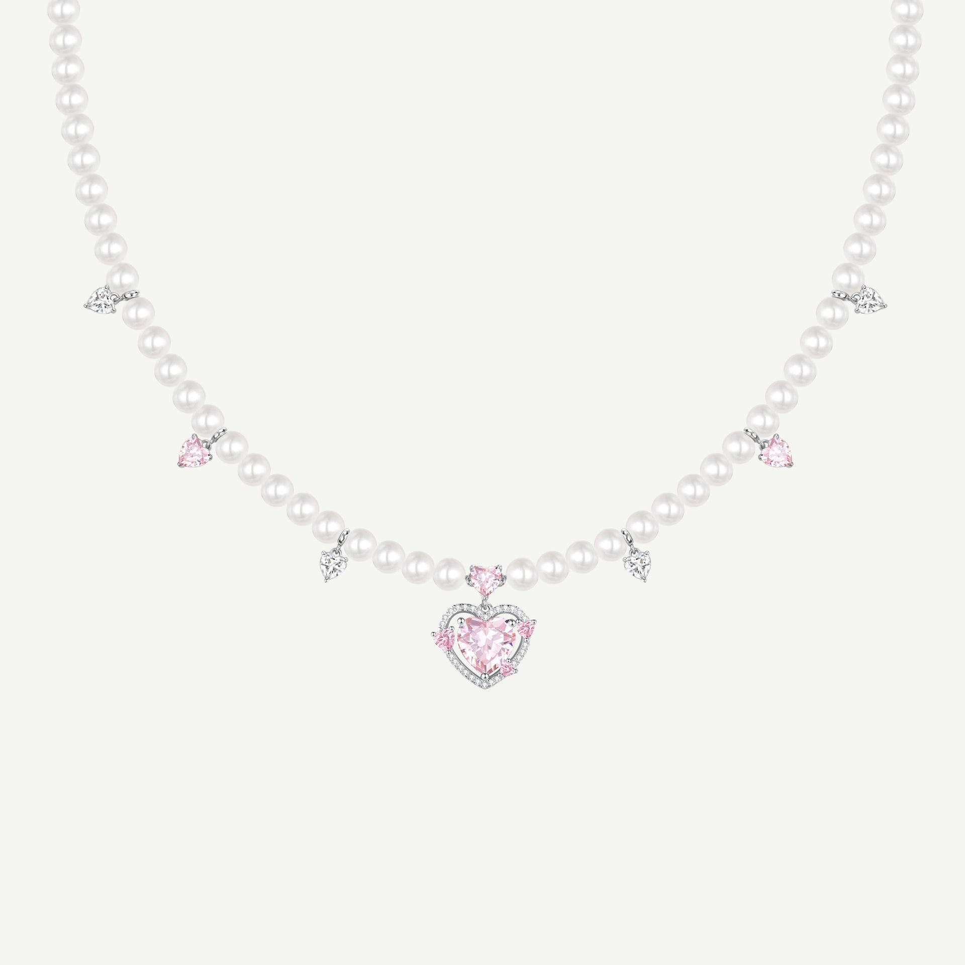 Guardian Heart Silver Necklace Pearl Chain